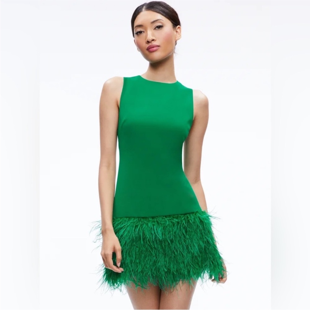 ALICE + OLIVIA 
COLEY FEATHER TRIM MINI DRESS - Picture 2 of 8